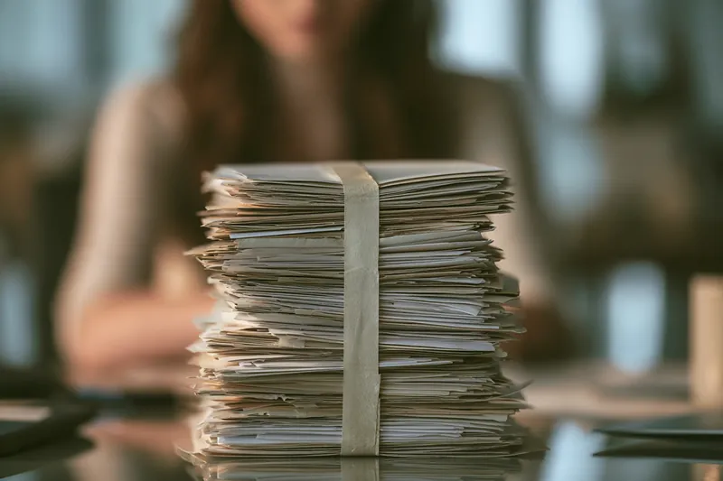 Neat stack of paid bill envelopes after a debt consolidation loan